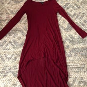 Red high low long sleeve jersey knit dress